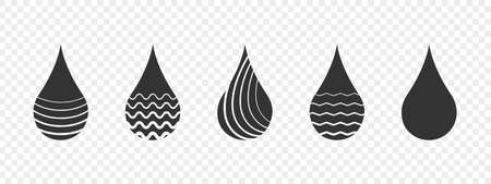 Water drop icons. Water drops icon set. Water or oil drop with different texture. Vector illustrationのイラスト素材