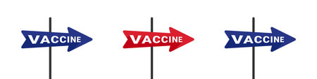Vaccination pointer. Arrow banner. Arrow with inscription. Vaccination saves lives. Vector illustrationのイラスト素材