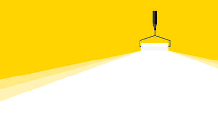 Abstract background. Banner for advertising. White painting roller yellow background. Roller with a trace of paint. Vector illustrationのイラスト素材