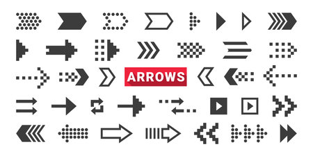 Vector arrows icons. Simple arrow big set. Different arrows sign. Vector illustrationのイラスト素材