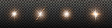 Light effect of lens flare. Bright light rays. Shine glowing stars. Vector illustrationのイラスト素材