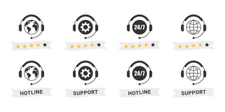 Technical support. Live chat icon with rating stars. Online web support. Hotline icons. Vector illustrationのイラスト素材