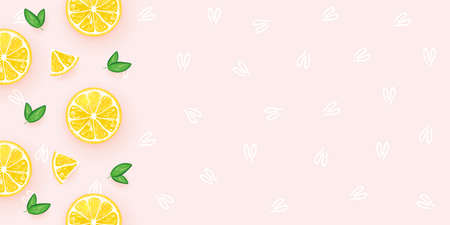 Lemons abstract background. Background for advertising. Banner with fresh lemon. Vector illustrationのイラスト素材