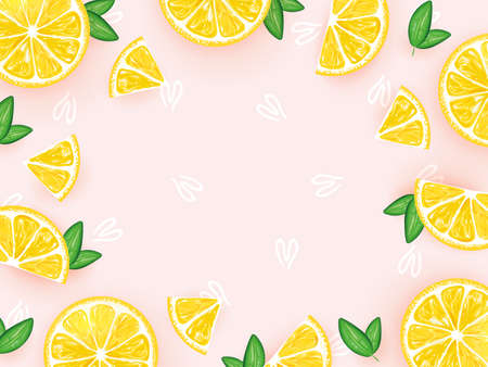 Abstract background. Lemon background for advertising. Banner with fresh lemon. Vector illustrationのイラスト素材