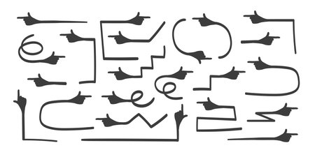 Arrows icon. Hand drawn arrow vector set. Hand with index finger, arrow icon. Vector illustrationのイラスト素材