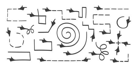 Arrows. Hand drawn arrow vector set. Index finger instead of an arrow. Concept arrows. Vector illustrationのイラスト素材