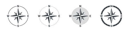 Compass set icons. Navigation equipment sign. Wind rose icon. Vector illustrationのイラスト素材