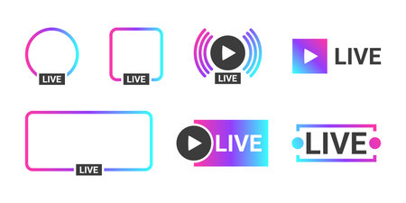 Live streaming icons. Video broadcasting and live streaming icon. Profile frame for live streaming....
