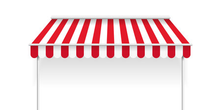 Striped awning concept. Tent sun shade for market on white background. Vector illustrationのイラスト素材