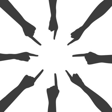 Hand with index finger. Silhouettes hands. Teamwork, collaboration, voting, volunteering concert. Vector illustrationのイラスト素材
