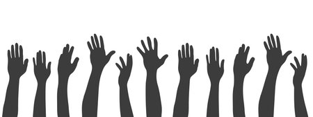 Set of silhouettes hands. Black human hands. Arms and hands raised. Vector illustrationのイラスト素材