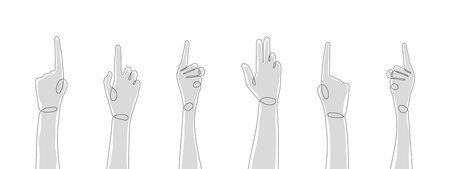 Hands. One line human hands. Hands raised concept art. Vector illustration