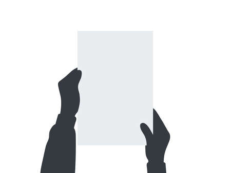 Hands holding a blank paper. Hands holding blank placard. Empty space for text. Vector illustrationのイラスト素材
