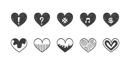 Hearts. Hearts doodles set. Hearts icons collection with different signs. Vector illustrationのイラスト素材