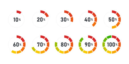 Progress bar for upload download round process. Collection of loading status icons. Vector illustrationのイラスト素材