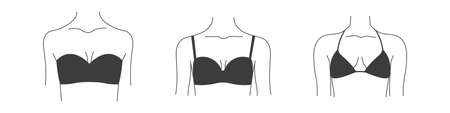 Types of bras. Collection of lingerie. Vector silhouettes of female underwearのイラスト素材