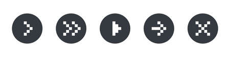 Arrows in circles. Pixel arrows. Arrows pixel art. Arrows direction. Vector illustrationのイラスト素材