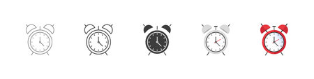 Alarm clock vector icons. Clock symbols. Alarm clock icons in different styles. Vector illustrationのイラスト素材