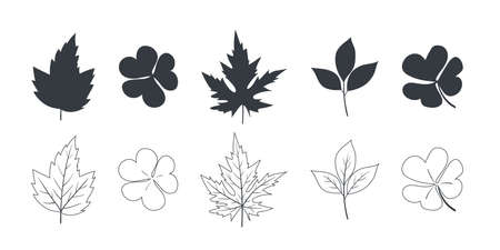 Leaves icon. Leaves silhouette sign. Tree leaves of different types in autumn and summer. Vector illustrationのイラスト素材