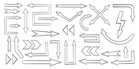 Set arrow icon. Black hand drawn arrows. Drawn vector arrowsのイラスト素材