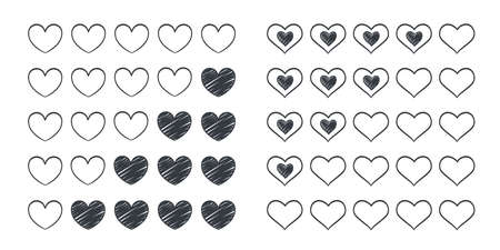 Quality rating signs. Heart icons concept. Drawn icons of hearts. Vector illustrationのイラスト素材