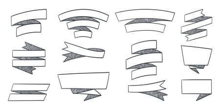 Ribbon elements. Drawn modern ribbons. Ribbon stripes banners. Vector illustrationのイラスト素材