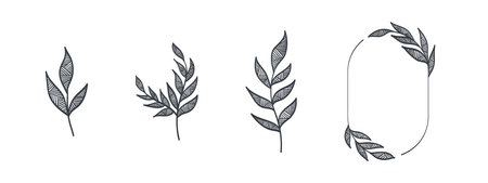 Wreaths elements. Frames branches wreaths. Drawn decorative frames. Vector illustrationのイラスト素材
