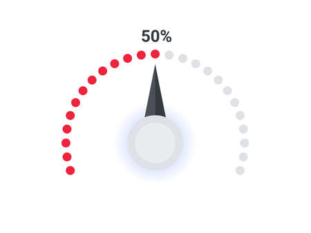 Risk meter. Satisfaction meter. Speedometer Chart Slide Template. Indicator meter of percent. Vector illustrationのイラスト素材