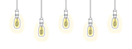 Retro light bulbs line art design. One line drawing of electric light bulbs. Vector illustrationのイラスト素材