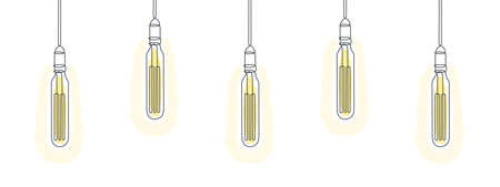 Loft light bulbs line art design. One line drawing of electric light bulbs. Vector illustrationのイラスト素材