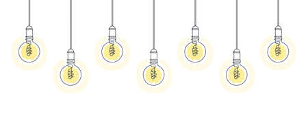 Light bulbs line art design. Line art illustration. One line drawing of electric light bulbs. Vector illustrationのイラスト素材