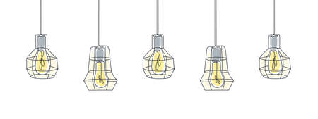 One line art. Lamps line art design. One line drawing of lamps. Vector illustrationのイラスト素材