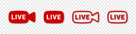 Live streaming icons. Live broadcasting buttons and symbols. Set of online stream icons. Social media. Vector illustrationのイラスト素材