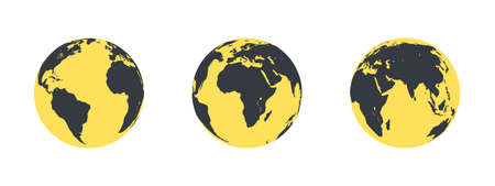 Earth globe icons. Yellow Earth hemispheres with continents. Vector illustrationのイラスト素材