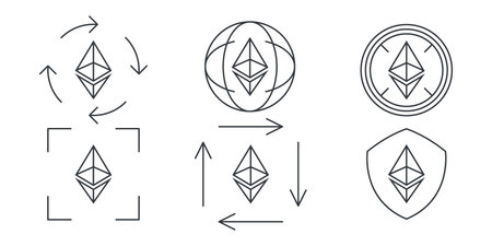 Ethereum linear icons. Cryptocurrency sign variations. Digital cryptographic currency Ethereum. Vector illustrationのイラスト素材