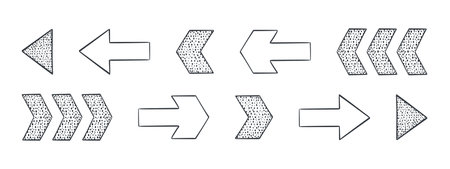 Arrows set. Doodle arrows. Vector arrows. Arrows elements waypoints. Vector illustrationのイラスト素材