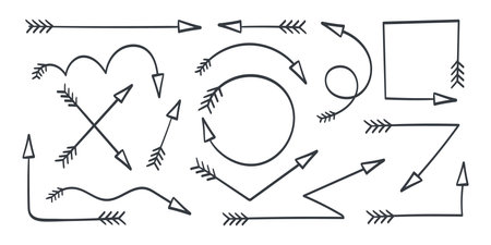 A set of hand-drawn arrows. Vector arrows. Set of different arrows. Vector illustrationのイラスト素材