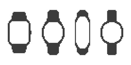 Mockup devices. Pixel images of smart watch. Pixel Art. Vector illustrationのイラスト素材