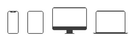 Mockup devices. Pixel images of devices. Mockup devices of phone laptop and tablet. Pixel Art. Vector illustrationのイラスト素材