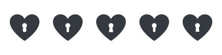 Heartes icons. Hearts with keyholes. Hearts set concept. Vector illustrationのイラスト素材