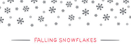 Background with falling snowflakes. Winter Background. Drawn snowflakes. Vector illustrationのイラスト素材