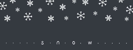 Drawn snowflakes. Black Background with white falling snowflakes. Winter Background. Vector illustrationのイラスト素材