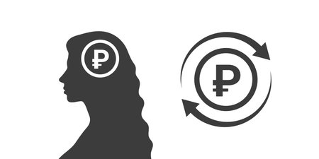 Money thinking sign. Russian ruble icon. Money investment icon. Vector illustrationのイラスト素材