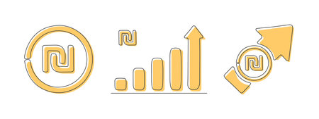 Icon of the Israeli shekel. Different financial currency icons. Financial chart with currency icon....