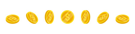 Dollar Coins. Rotation of icons at different angles for animation. Vector illustrationのイラスト素材