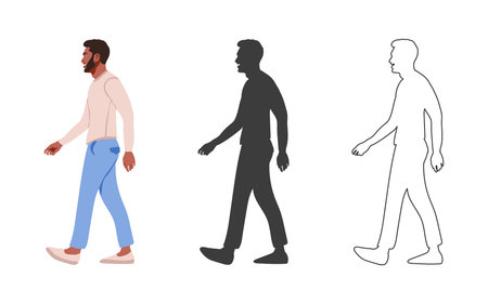 People. Walking guy. People drawn in a flat cartoon style. Vector illustrationのイラスト素材