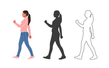 People. Walking Girl. People drawn in a flat cartoon style. Vector illustrationのイラスト素材