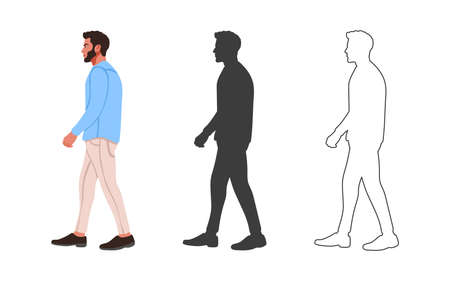 People. Walking young guy. People drawn in a flat cartoon style. Vector illustrationのイラスト素材