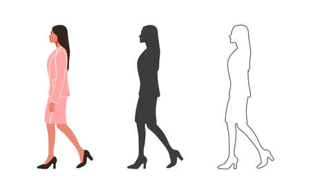 People. Walking woman in pink suit. People drawn in a flat cartoon style. Vector illustrationのイラスト素材