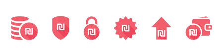 Icons of currencies. Financial icons of the Israeli shekel. Money icons. A simple set of tax related icons. Vector illustrationのイラスト素材